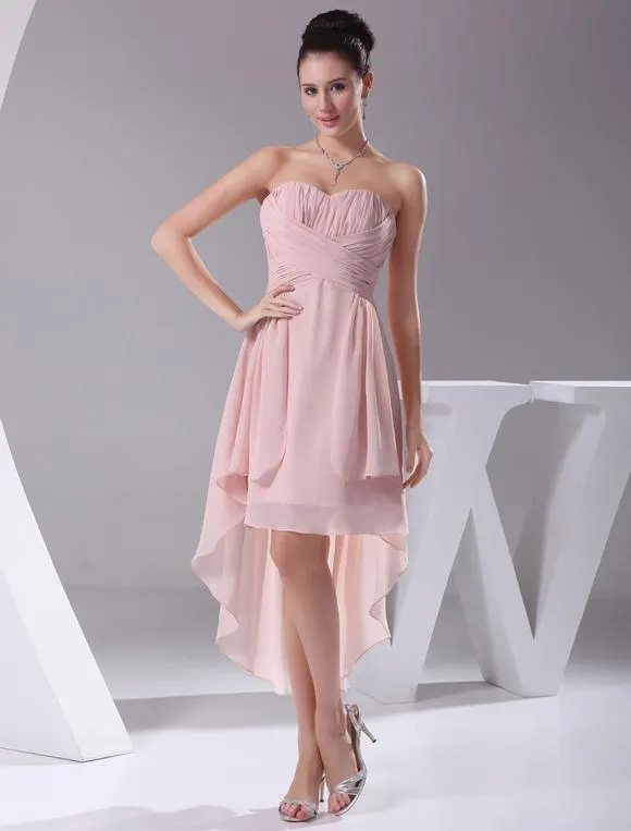 Vestido de damas de honor escote en corazón sin mangas pliegues cola asimétrica