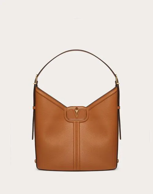 BOLSO HOBO DE CUERO GRANEADO DE BECERRO CON EL VLOGO DE CUERO