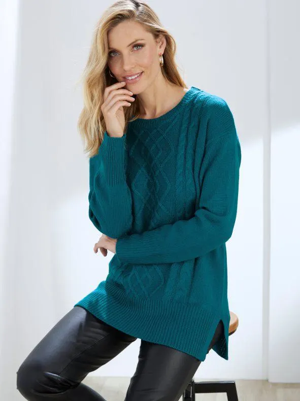 Jersey largo tricot con trenzas en el delantero