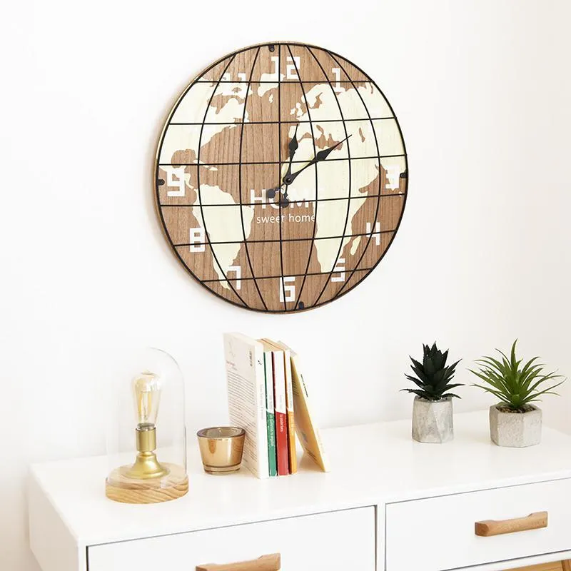 RELOJ MUNDO MADERA Y METAL DOS COLORES 48*7*48