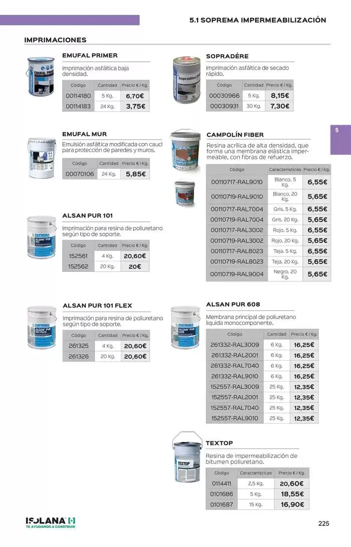 Catálogo de IMPERMEABILIZACIÓN – TARIFA ISOLANA 2025 2 de enero al 31 de marzo 2025 - Página 6