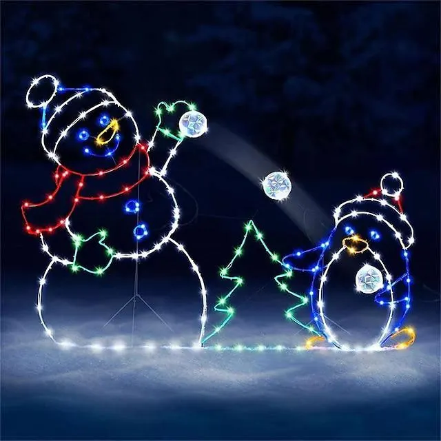 navidad al aire libre luces decoraciones muñeco de nieve luz muñeco de nieve hierro marco luminoso divertido animación bola de nieve lucha cadena de luz para navidad al aire libre