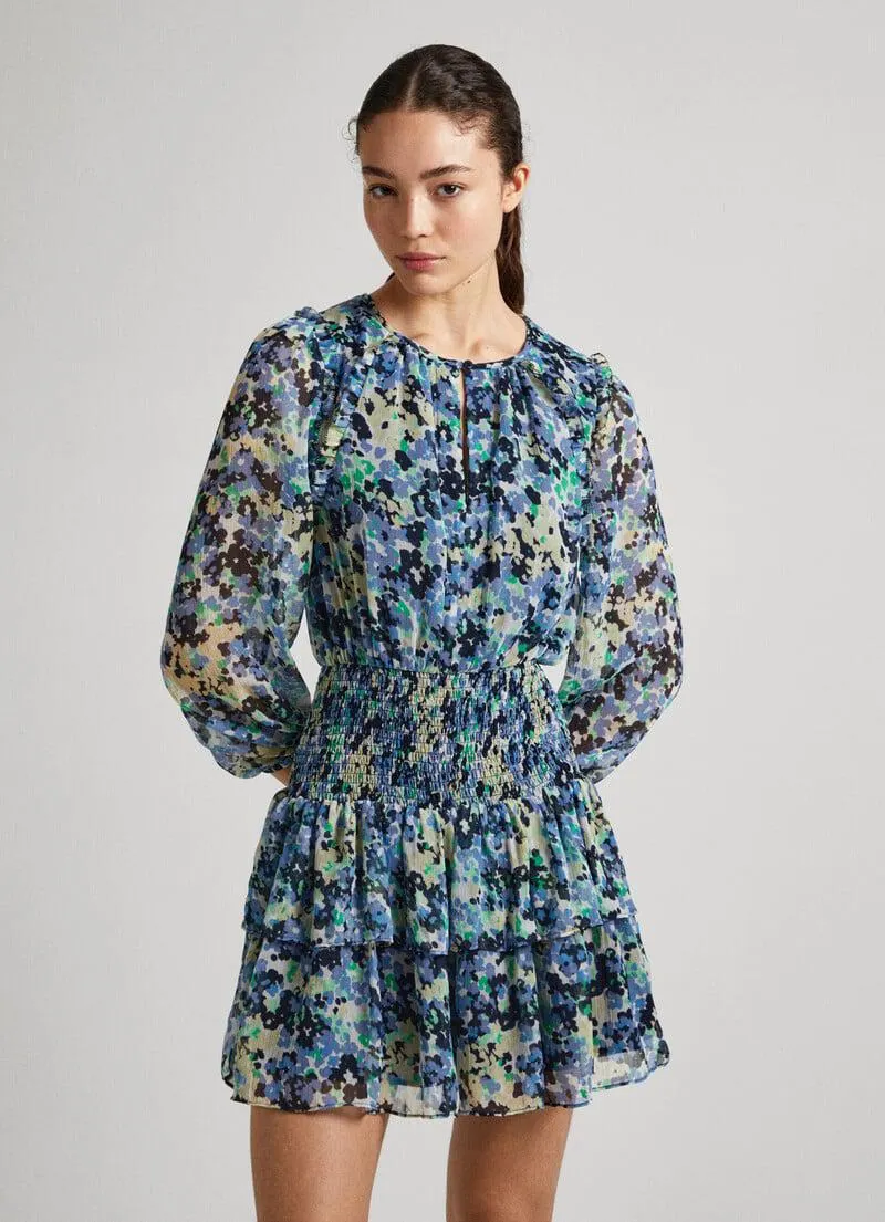 VESTIDO CORTO CHIFÓN CON FLORES