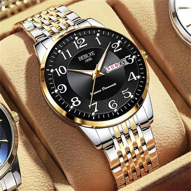 Hombre Relojes de cuarzo Lujo Deportes Negocios Reloj de Muñeca Calendario Fecha Semana IMPERMEABLE Hora mundial Acero Inoxidable Reloj