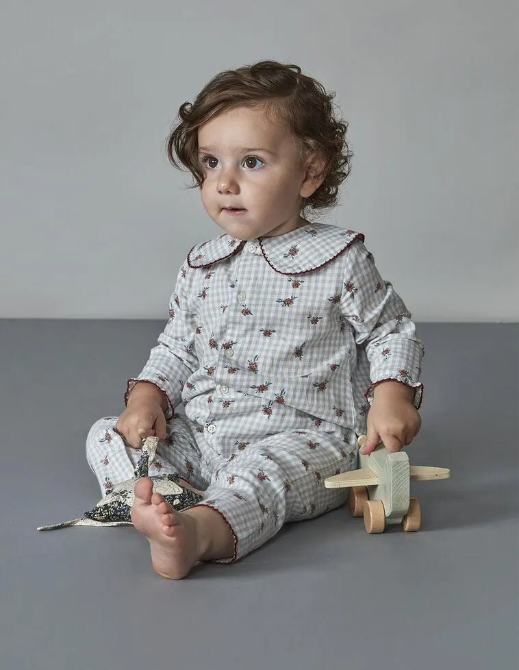 Pijama De Mini Cuadros Con Vivos A Contraste Azul Nuevo