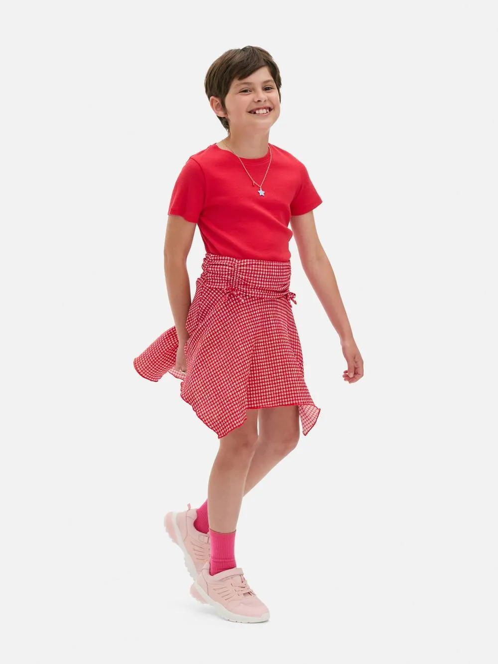 Falda con cuadros vichy fruncida