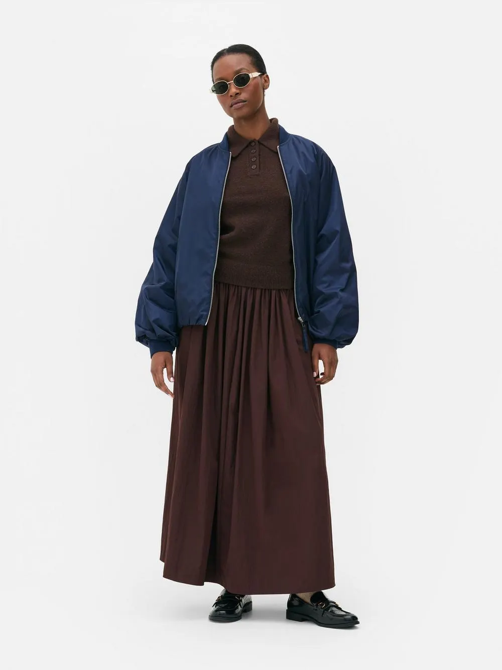 Falda larga con cintura fruncida