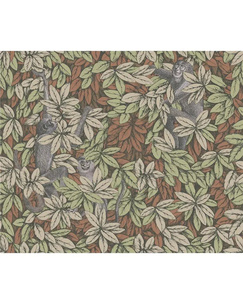 PAPEL PINTADO Foglie e Scimmie Olive & Orange 123-10047