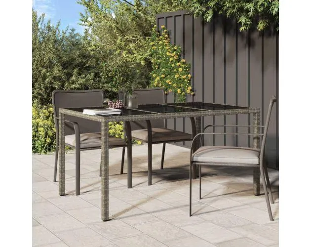 Mesa jardín vidrio templado ratán sintético 150x90x75 cm gris es2721