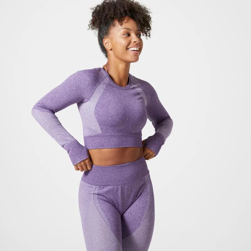 Bluză Fitness 900 Crop top fără cusături Mov Damă