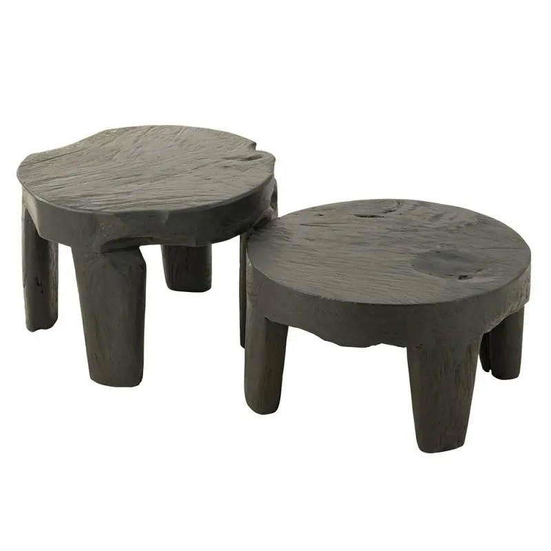 Set/2 Round tables Teak black
