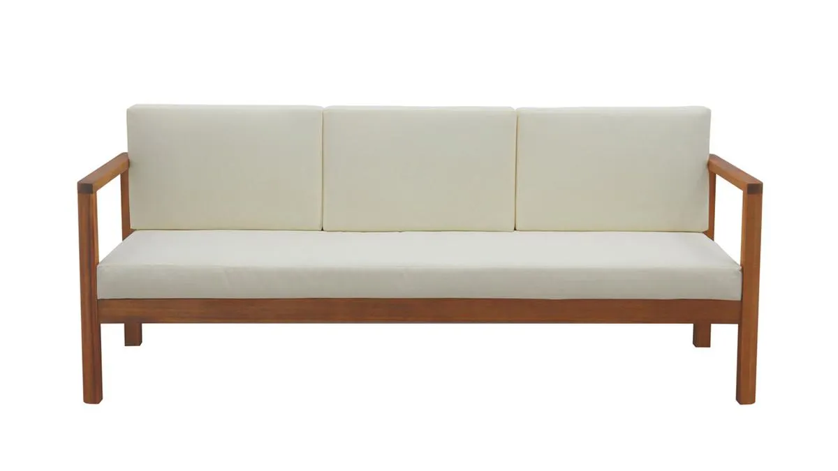 Sofá de jardín de 3 plazas de madera maciza con cojines beige 190 cm AKIS