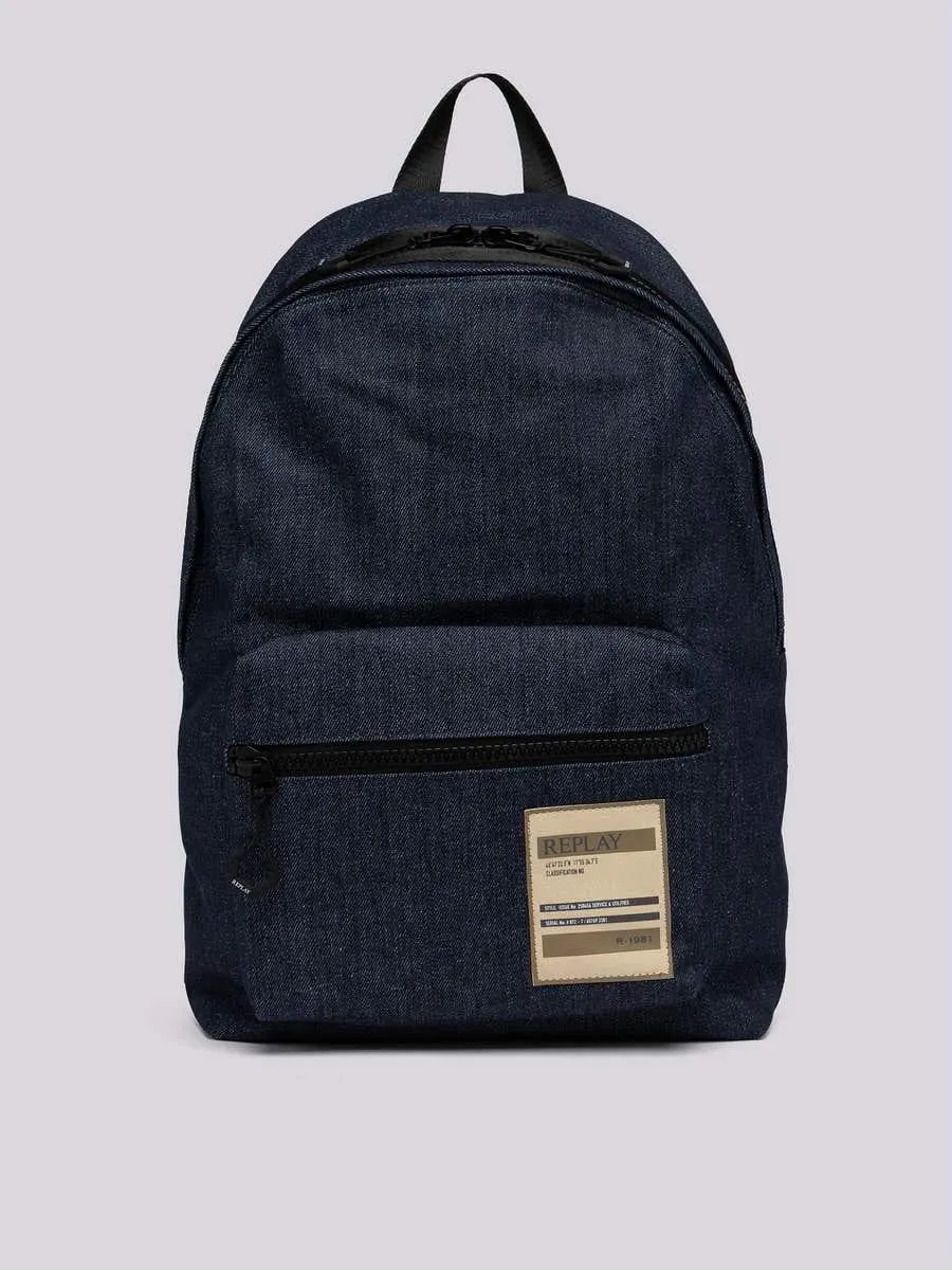 Mochila de raw denim con cremallera