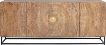Arcón de madera de cuatro puertas base boho negro 177x75 cm