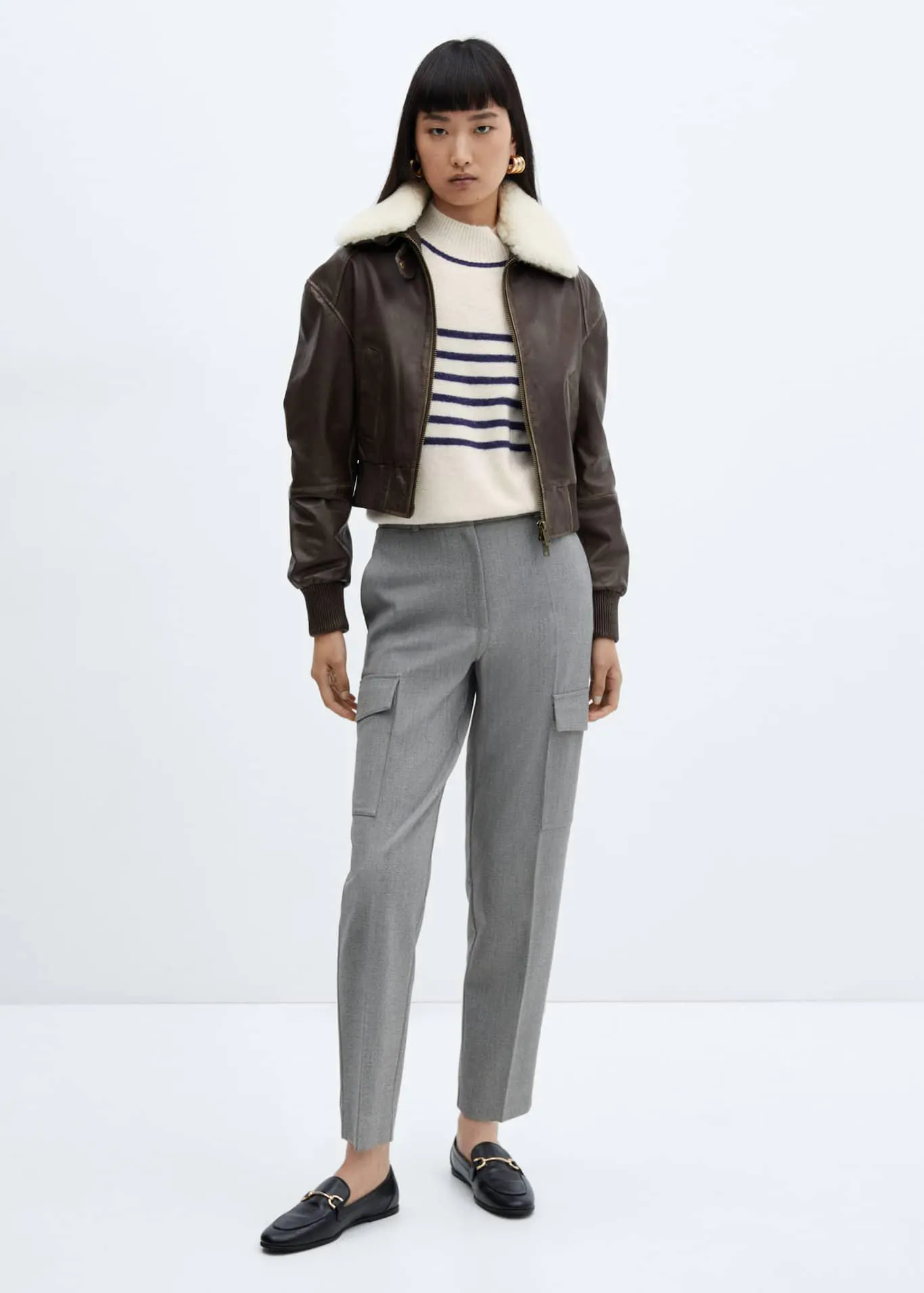 Pullover stampato righe collo perkins