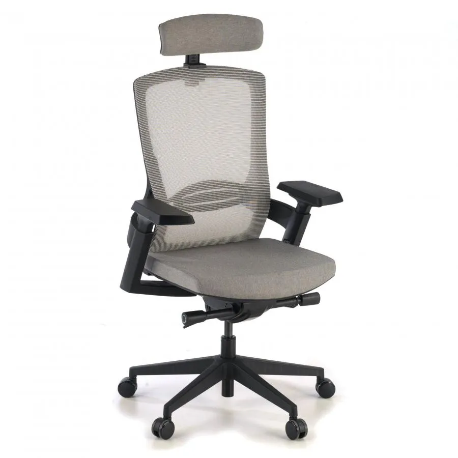 Silla Ergonómica Wagner, con repocabezas, brazos 3D - Gris