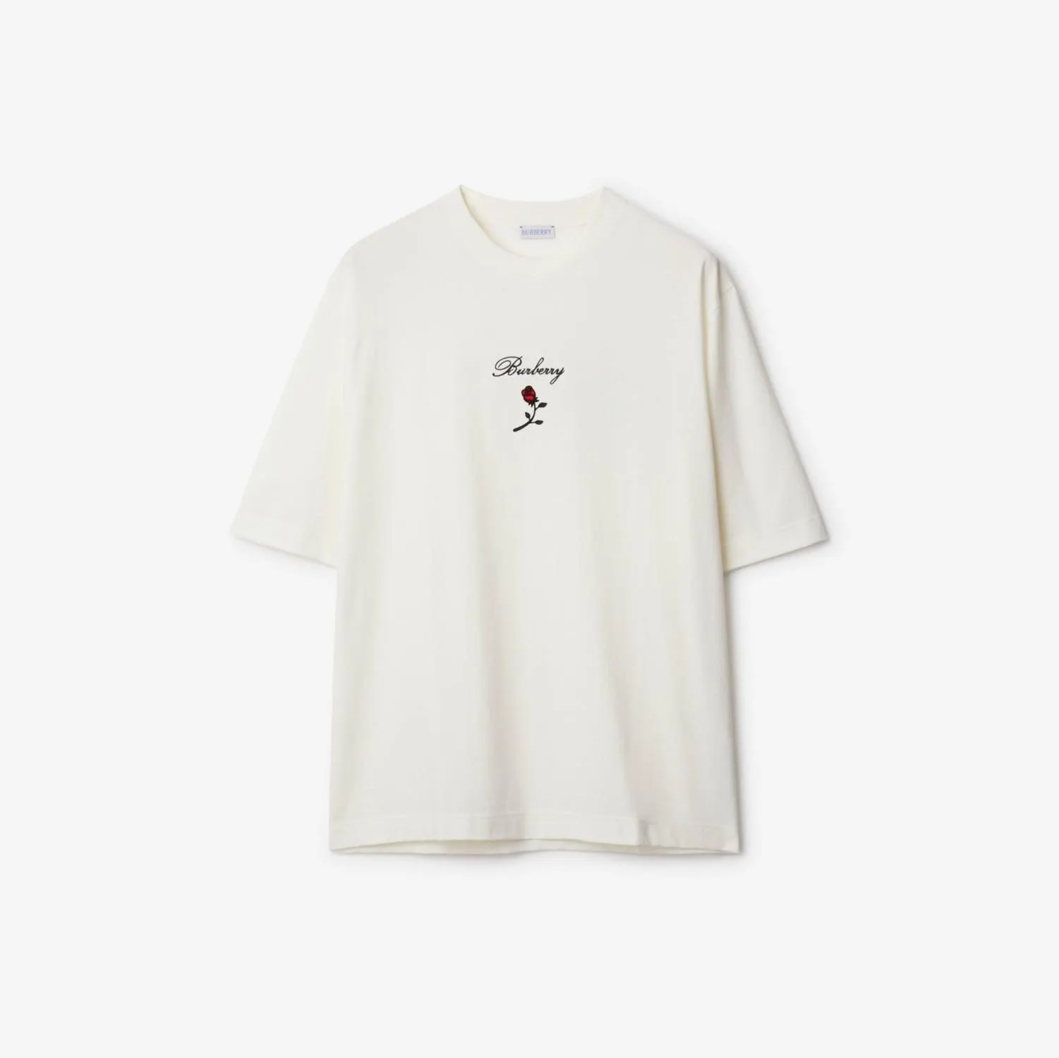 Camiseta en algodón con rosa y logotipo