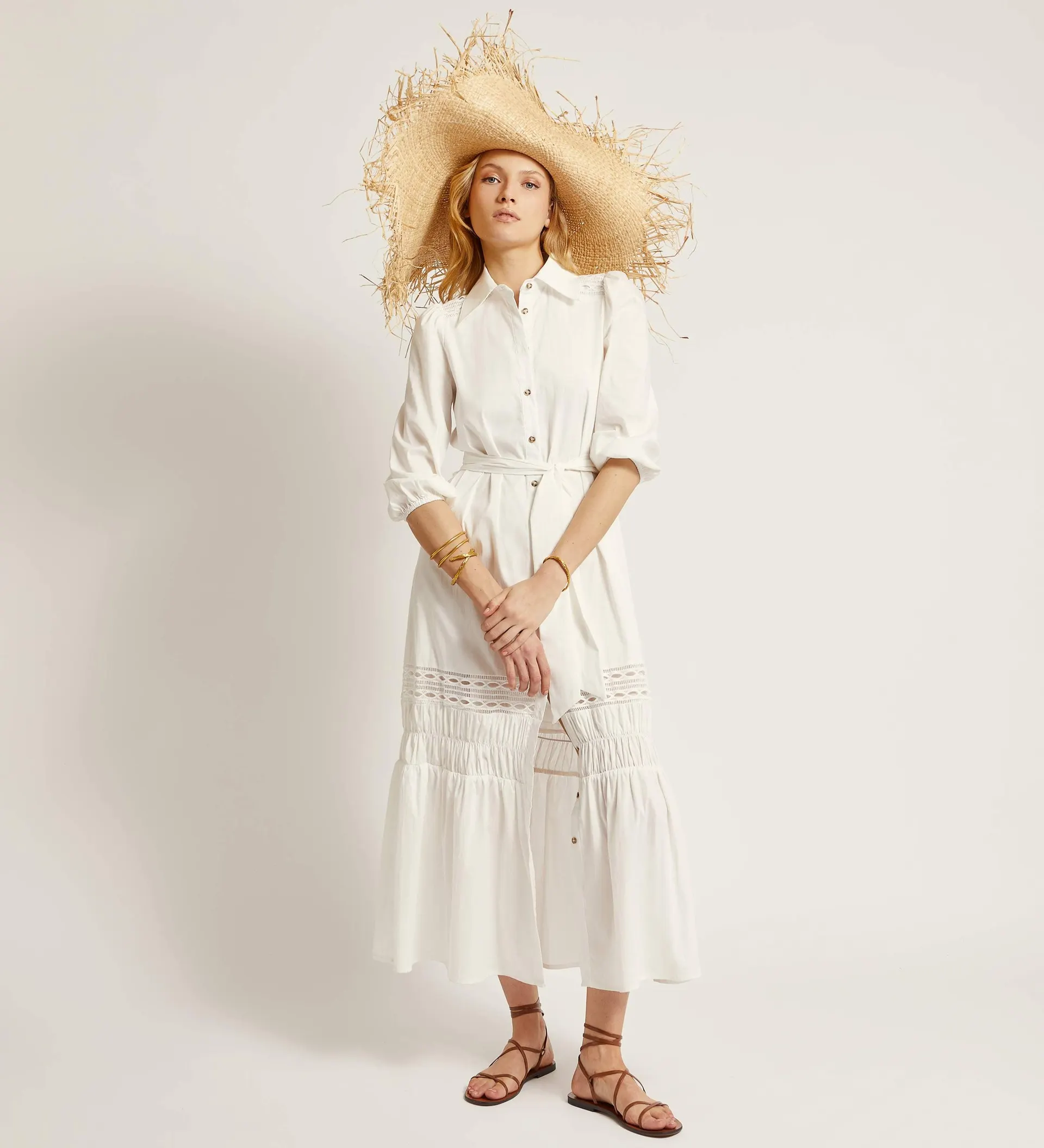 Vestido camisero largo algodón