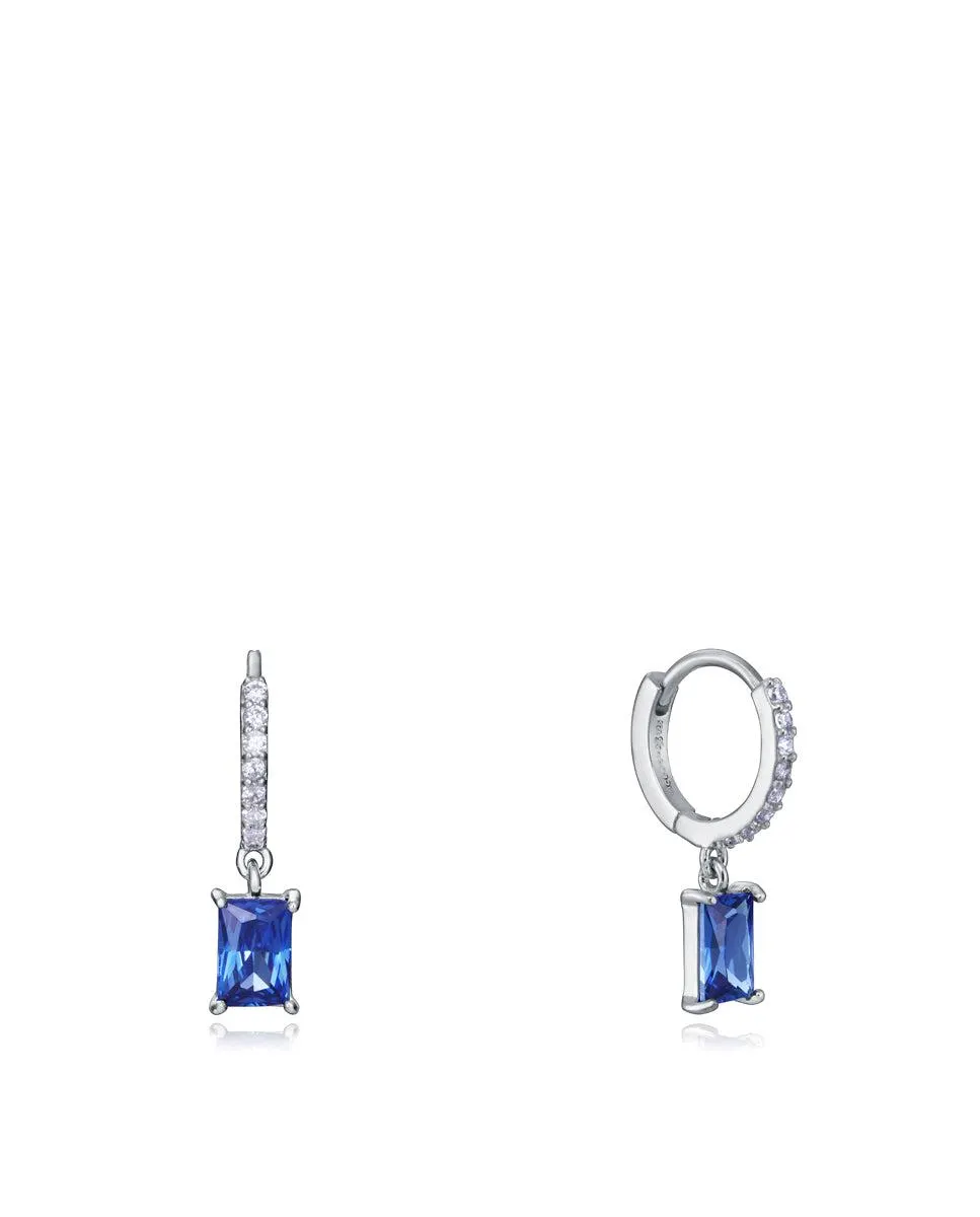 Pendientes Clásica de plata de ley con baño de rodio, colgante con circonita azul y circonitas blancas