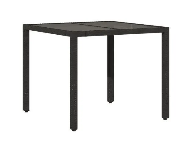 vidaXL mesa de jardín superficie de vidrio ratán pe negro 90x90x75 cm
