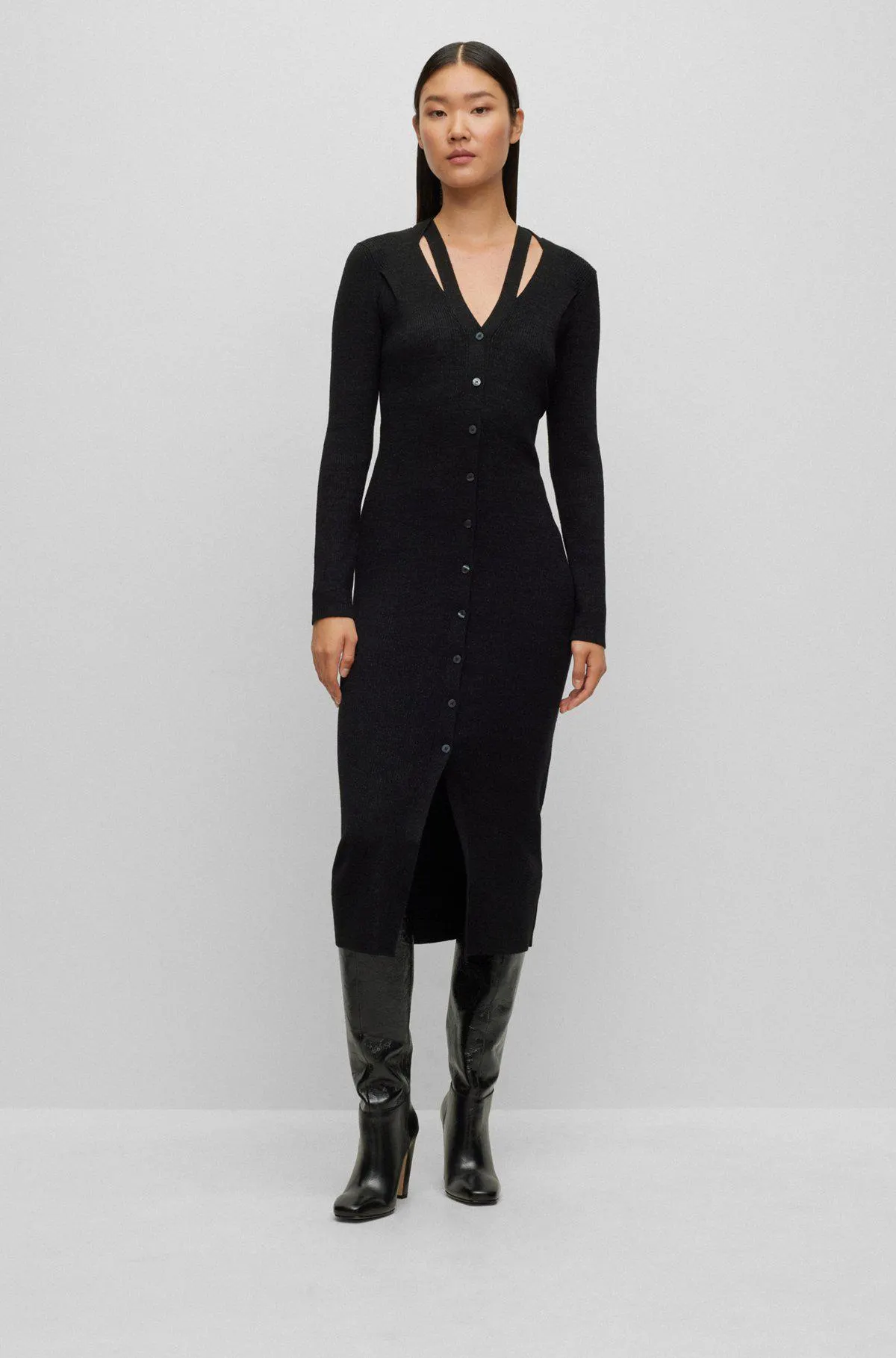 Vestido de manga larga en tejido elástico metalizado