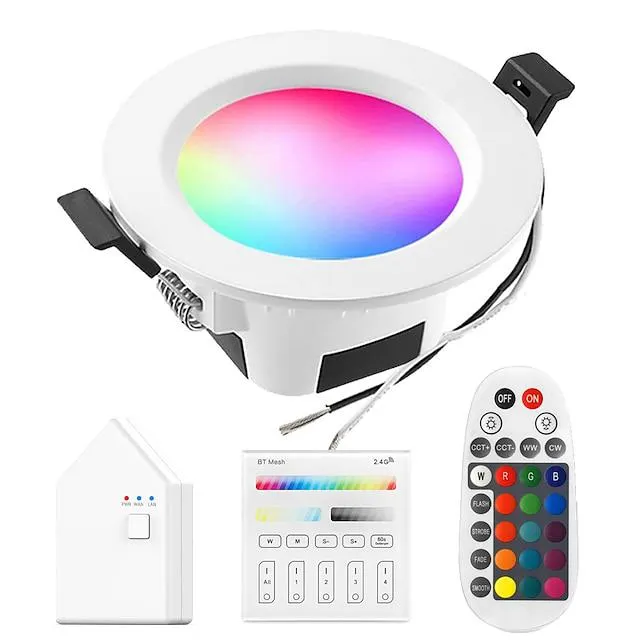 sembrador inteligente led 5w 9w 12w iluminación empotrada led rgbwc downlight de techo integrado se puede equipar con control de malla wifi y bluetooth y panel y puente inteligente adecuado para alexa