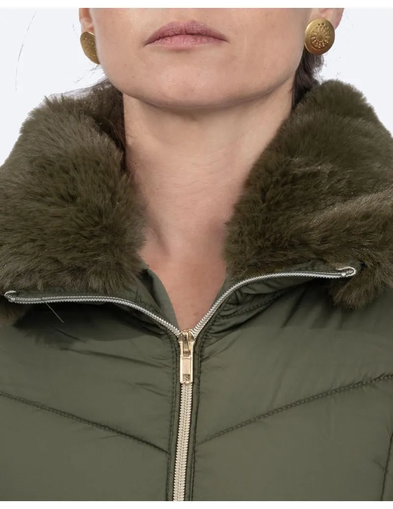 Abrigo Acolchado Largo Cuello Pelo