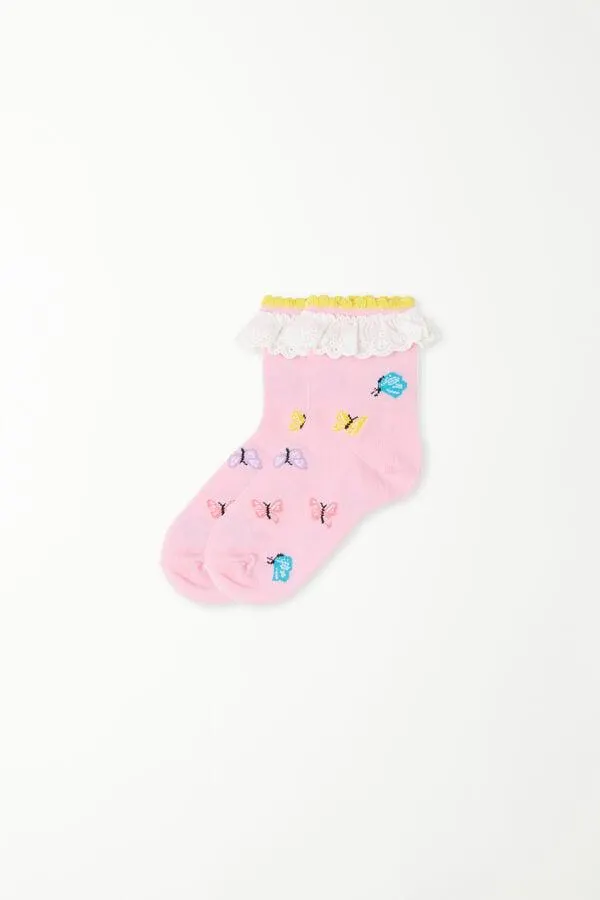 Calcetines Cortos de Algodón y Encaje para Niña