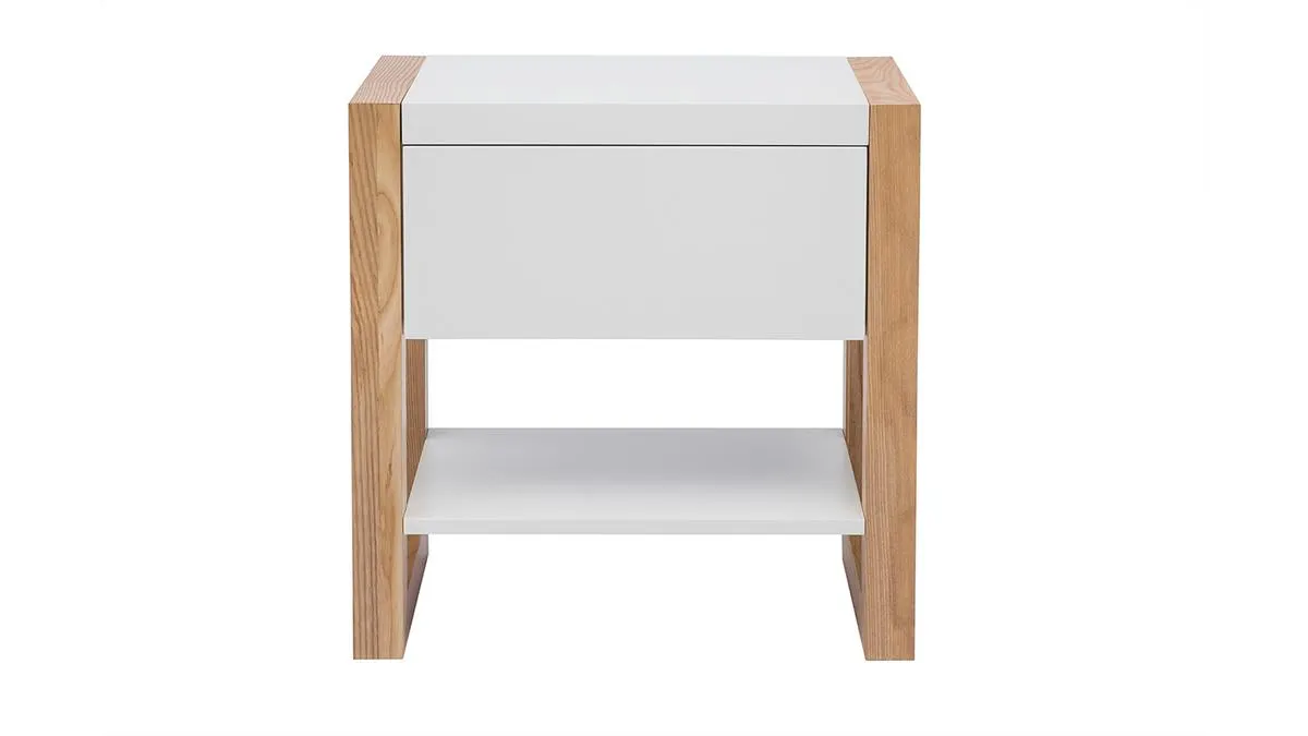 Mesa de noche blanco y roble ARMEL