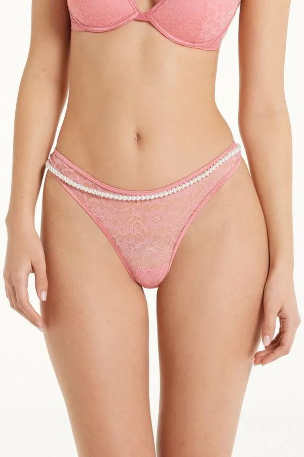 Tanga Pearl Pink Lace