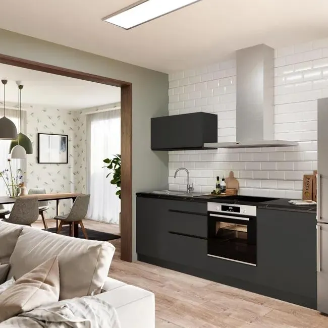 Cocina en kit antracita 240 cm con 1 módulo alto horizontal + 4 módulos bajos