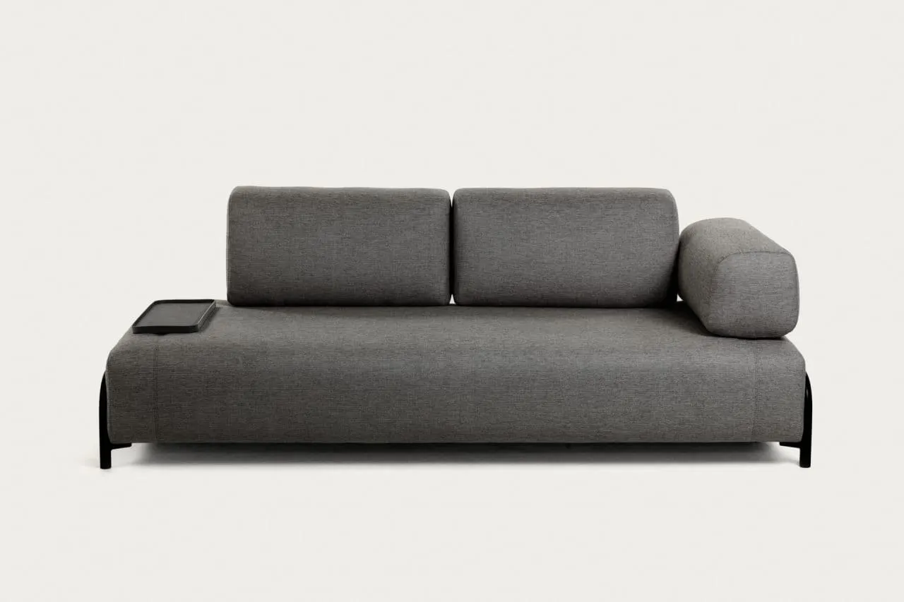 Sofá Compo 3 plazas gris oscuro con bandeja pequeña 232 cm