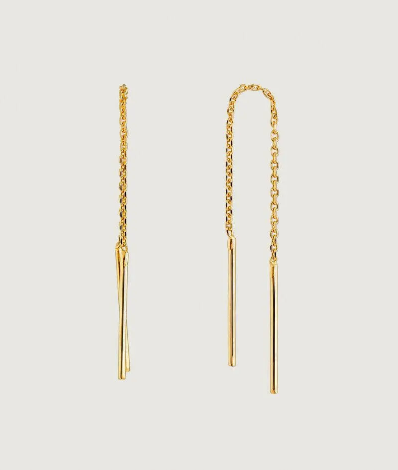 Pendientes largos de cadena de plata 925 bañada en oro amarillo de 18K