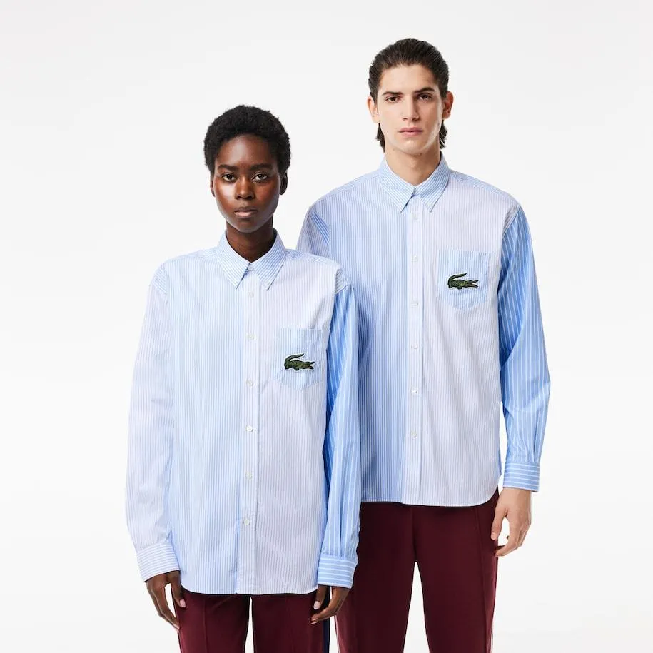 Camisa unisex Lacoste en algodón de rayas con cocodrilo de gran tamaño