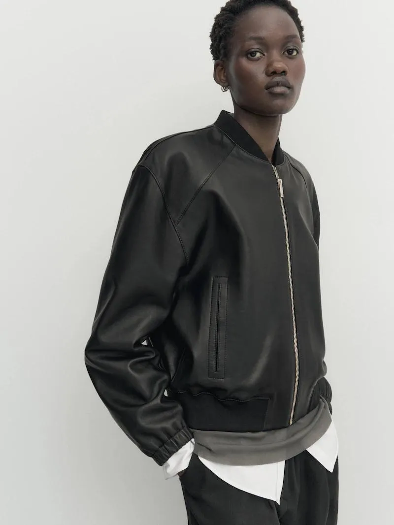 Chaqueta bomber piel napa negra