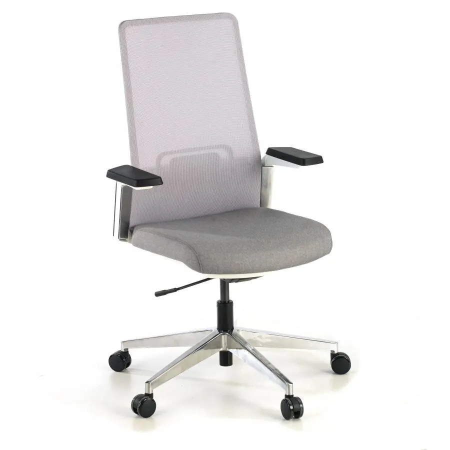 Silla de Oficina Ergonómica Pacific white, Base Aluminio - Blanco/Gris