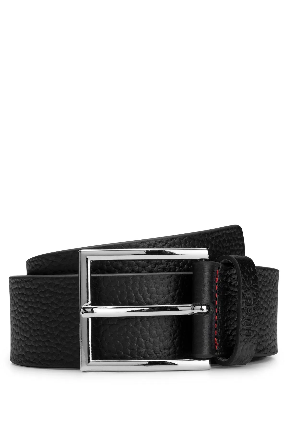 Cinturón de piel granulada con logo estampado en la trabilla