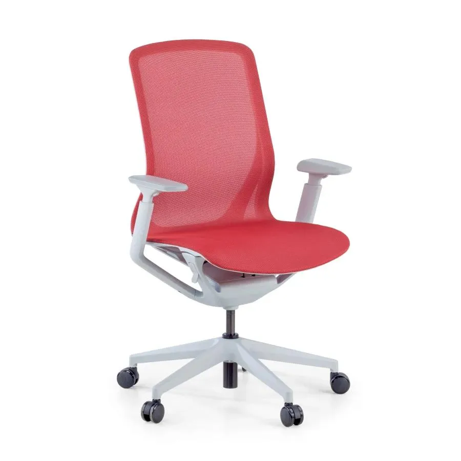 Silla oficina de diseño Kinet respaldo ergonómico adaptable - Blanco/Rojo