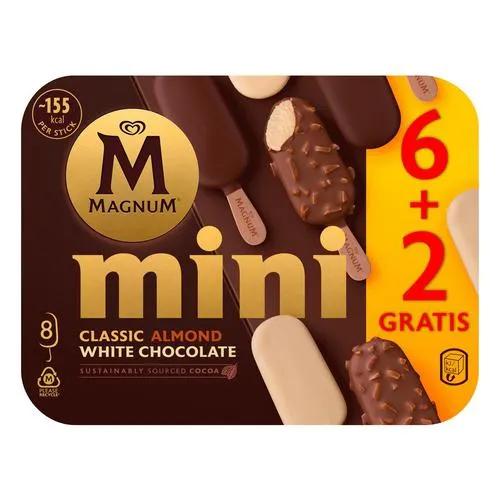 MAGNUM Mini bombones almendradros, de chocolate y de chocolate blanco MAGNUM de Frigo 8 x 55 ml.