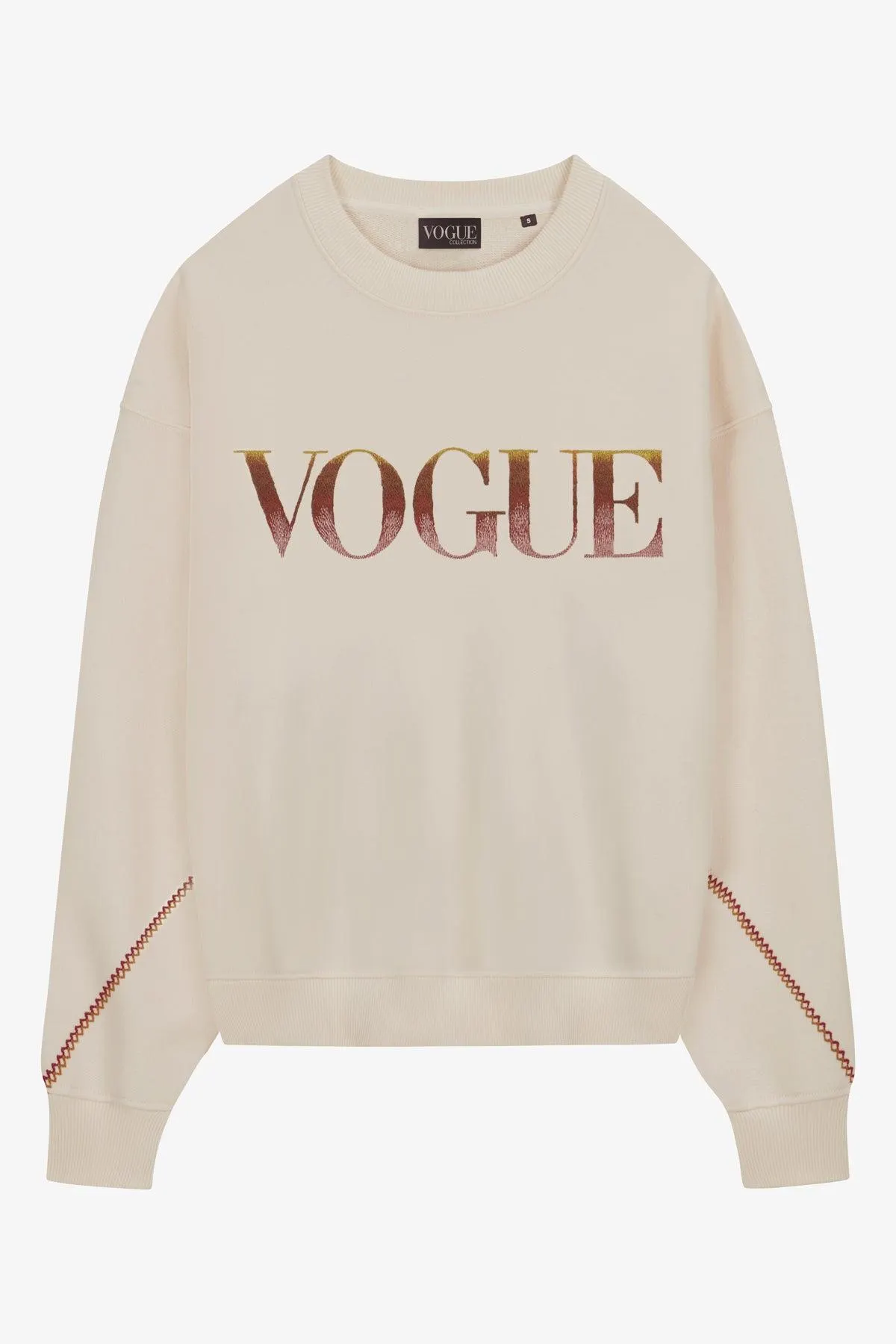 Sudadera VOGUE crema con logo bordado y detalle en mangas