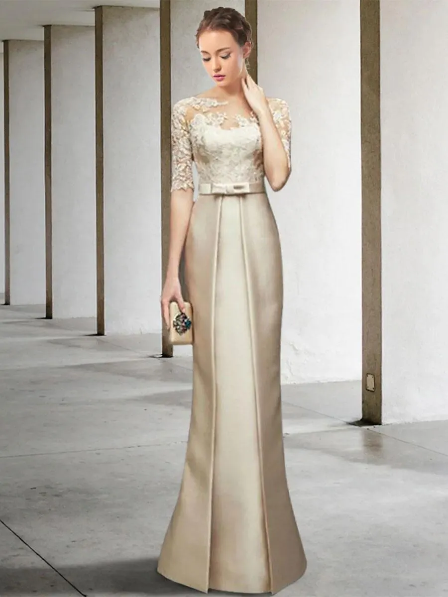 Vestido de madre Joya Cuello Medias mangas Vaina Encaje Boda Vestidos de invitados Personalización gratuita