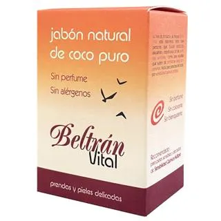 Jabón pastilla Coco puro sin perfume. 240 g. Beltrán Vital