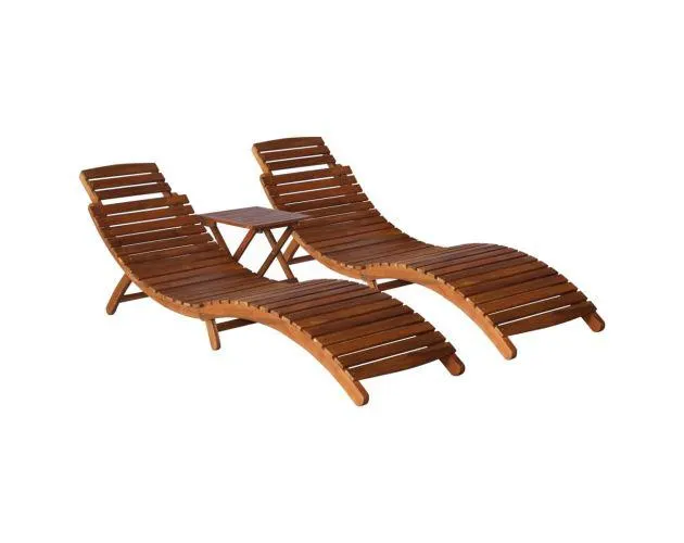 vidaXL set de tumbonas con mesita 3 piezas madera maciza de acacia