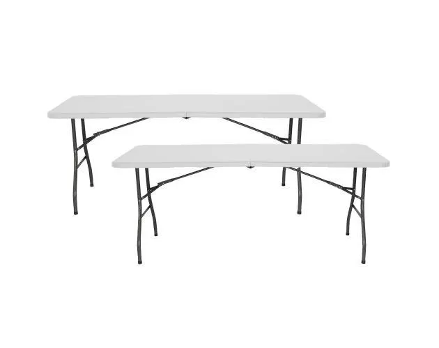 Pack 2 mesas plegables 240cm rectangular blanca catering thinia home