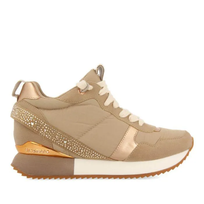 Allanton women's beige monochrome sneakers with inner wedges and crystals