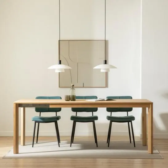 Mesa de comedor extensible rectangular de chapa de roble y madera maciza 160