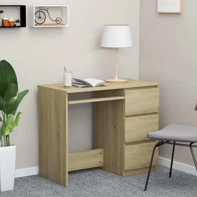 Escritorio madera contrachapada color roble Sonoma 90x45x76 cm
