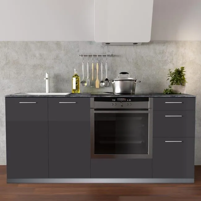 Cocina en kit Atenas antracita br 180 cm con 3 módulos bajos