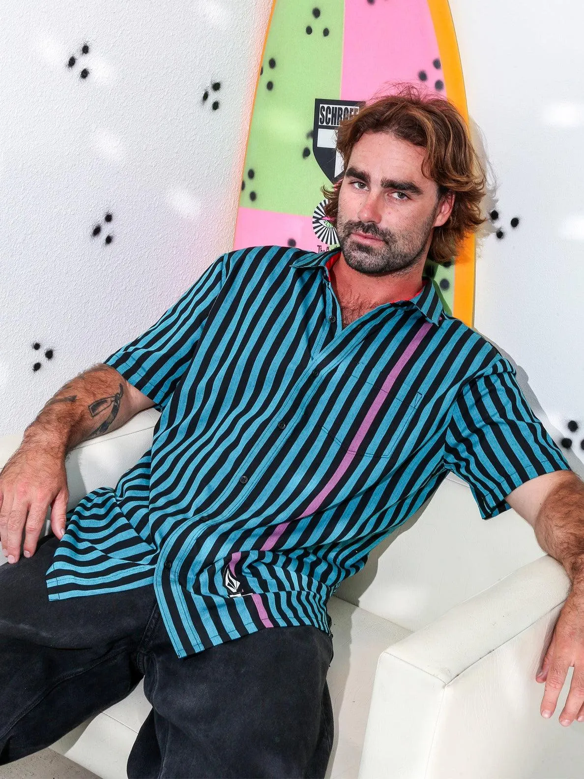 Camisa Schroff X Volcom Stripe - Dusty Aqua