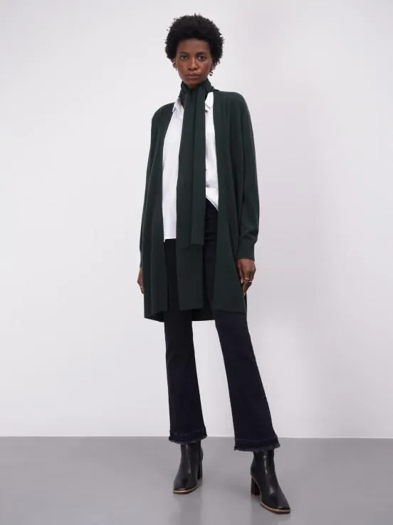 Cárdigan para mujer largo de lana merina y cachemira con detalle de bufanda